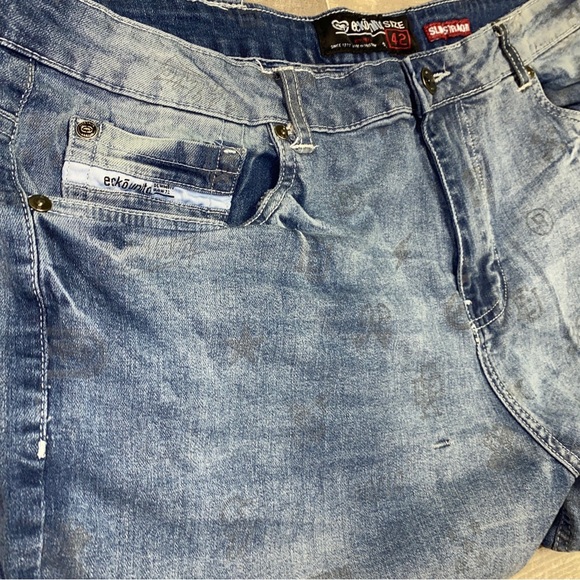 Ecko Unltd Jeans Mens 42x31 (40x31) Slim Straight Hip Hop Rap Streetwear Y2K AOP - Picture 14 of 16